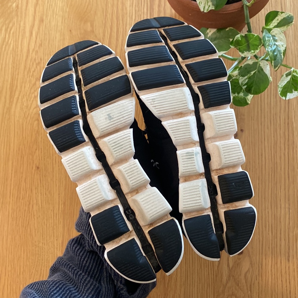 On Running Women's Black and White Cloudflow Athletic Shoes - Picture 9 of 10